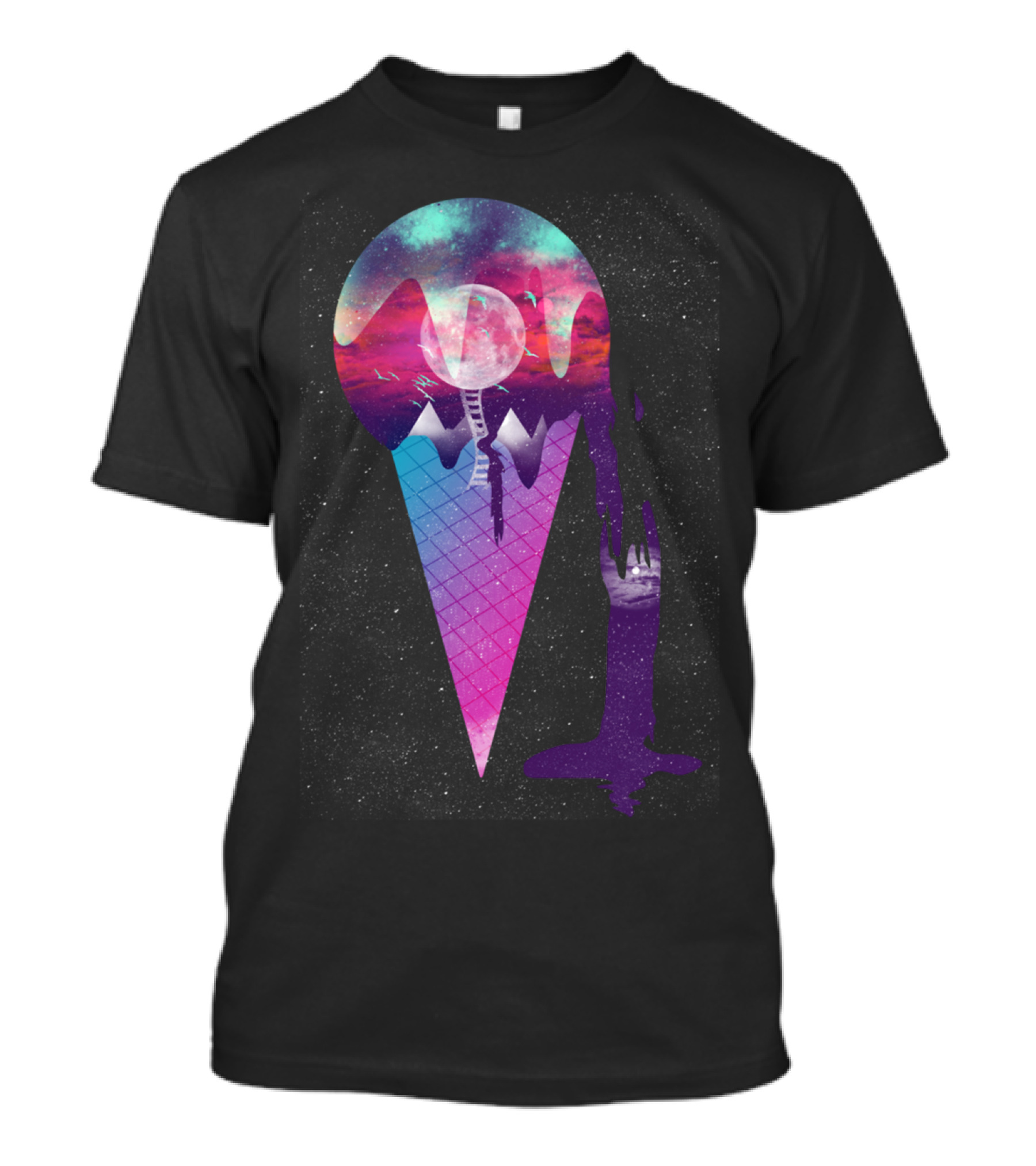 Cosmic Ice Cream Cone With Galactic Dripping Dreams And Mountains T-Shirt