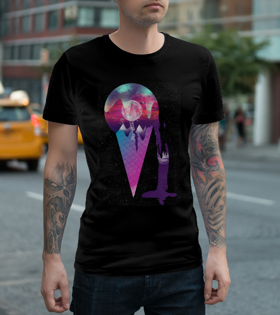 Cosmic Ice Cream Cone With Galactic Dripping Dreams And Mountains T-Shirt