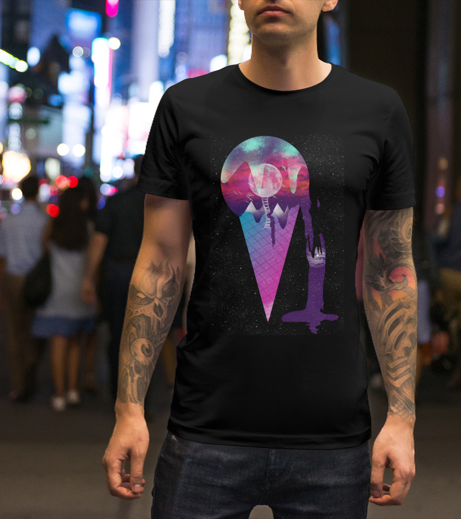 Cosmic Ice Cream Cone With Galactic Dripping Dreams And Mountains T-Shirt