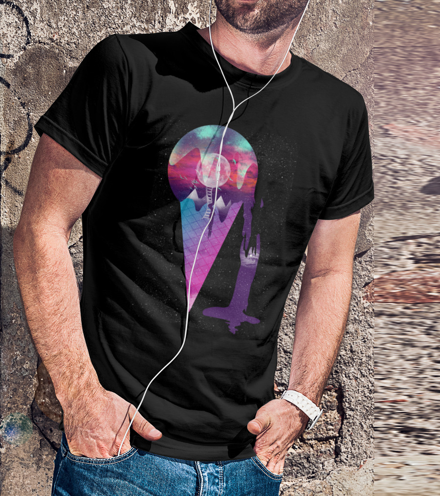 Cosmic Ice Cream Cone With Galactic Dripping Dreams And Mountains T-Shirt