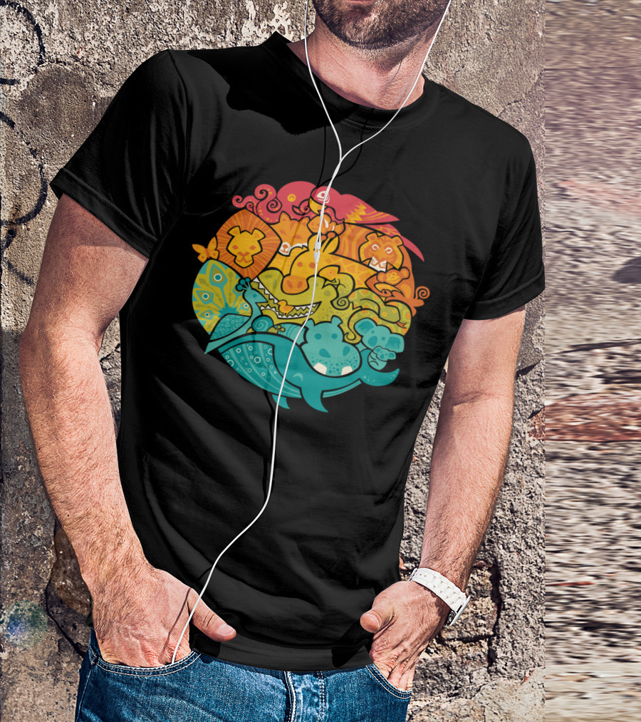 Animal Rainbow Parrot Lion Crocodile Koala Tiger Butterfly Hippo Monkey Frog Whale T-Shirt