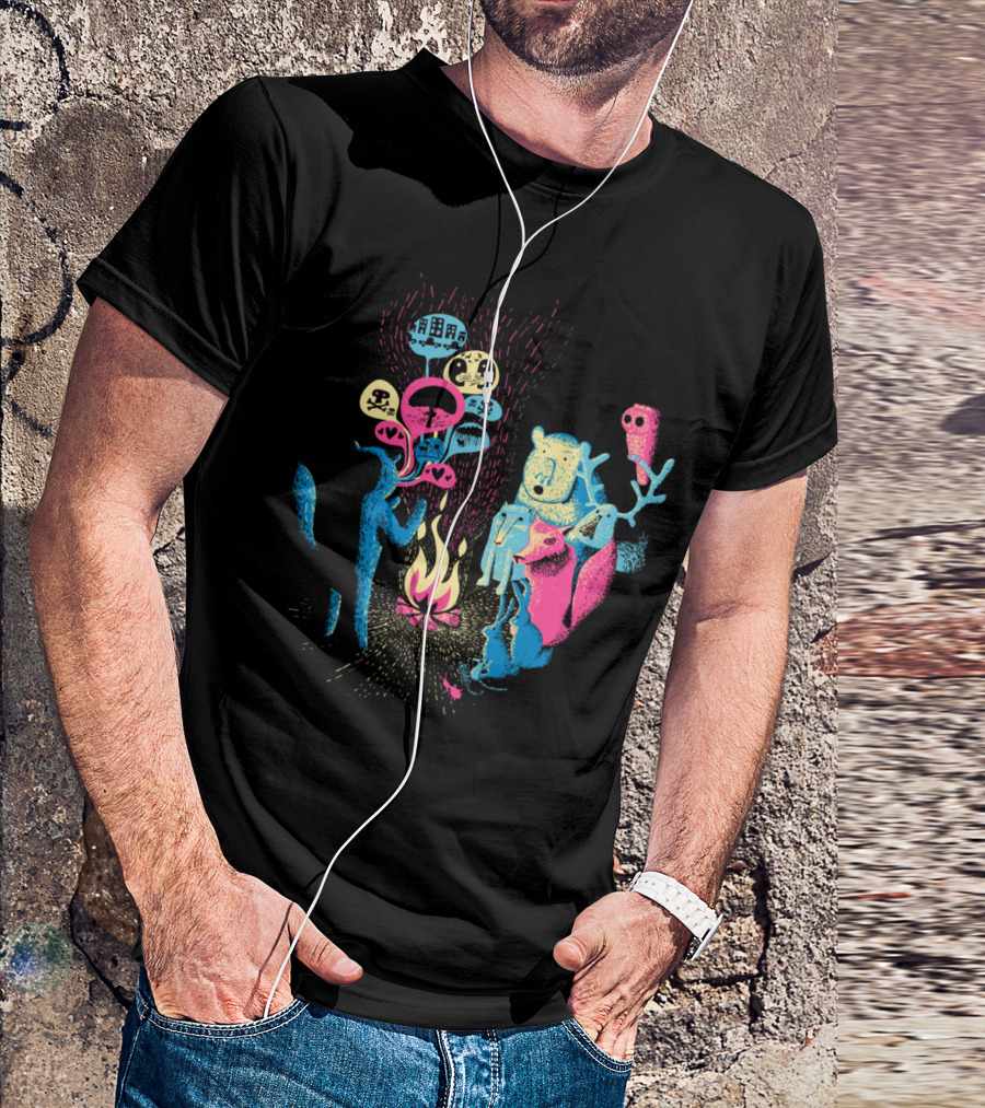 Firelight Tale With Forest Creatures And Symbolic Icons T-Shirt