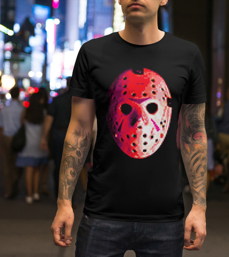CAMP PIXEL LAKE Hockey Mask Retro Horror T-Shirt
