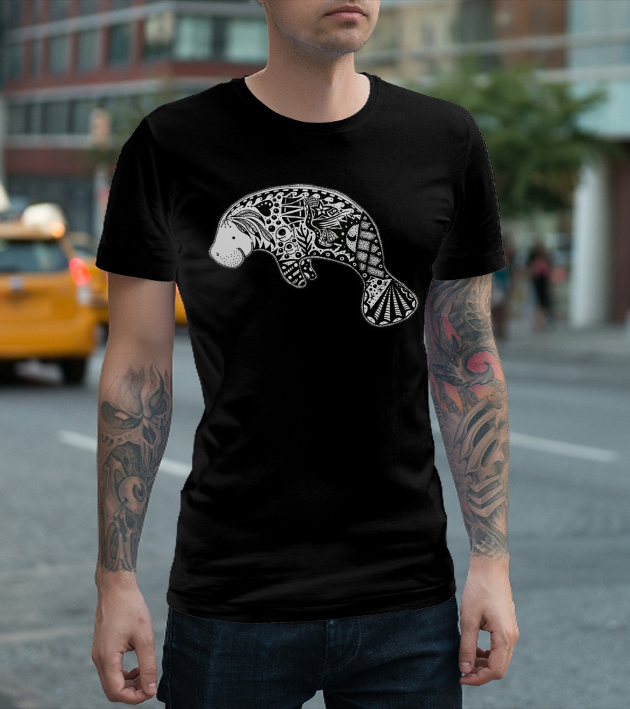 Intricate Manatee Blue Decorated T-Shirt