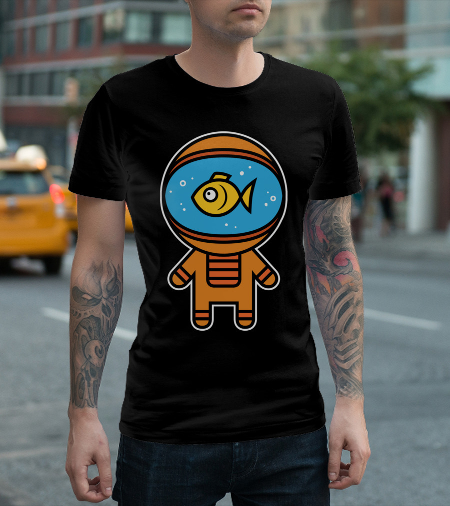 Cosmonaut Fish in Space Suit with Helmet and Bubbles T-Shirt