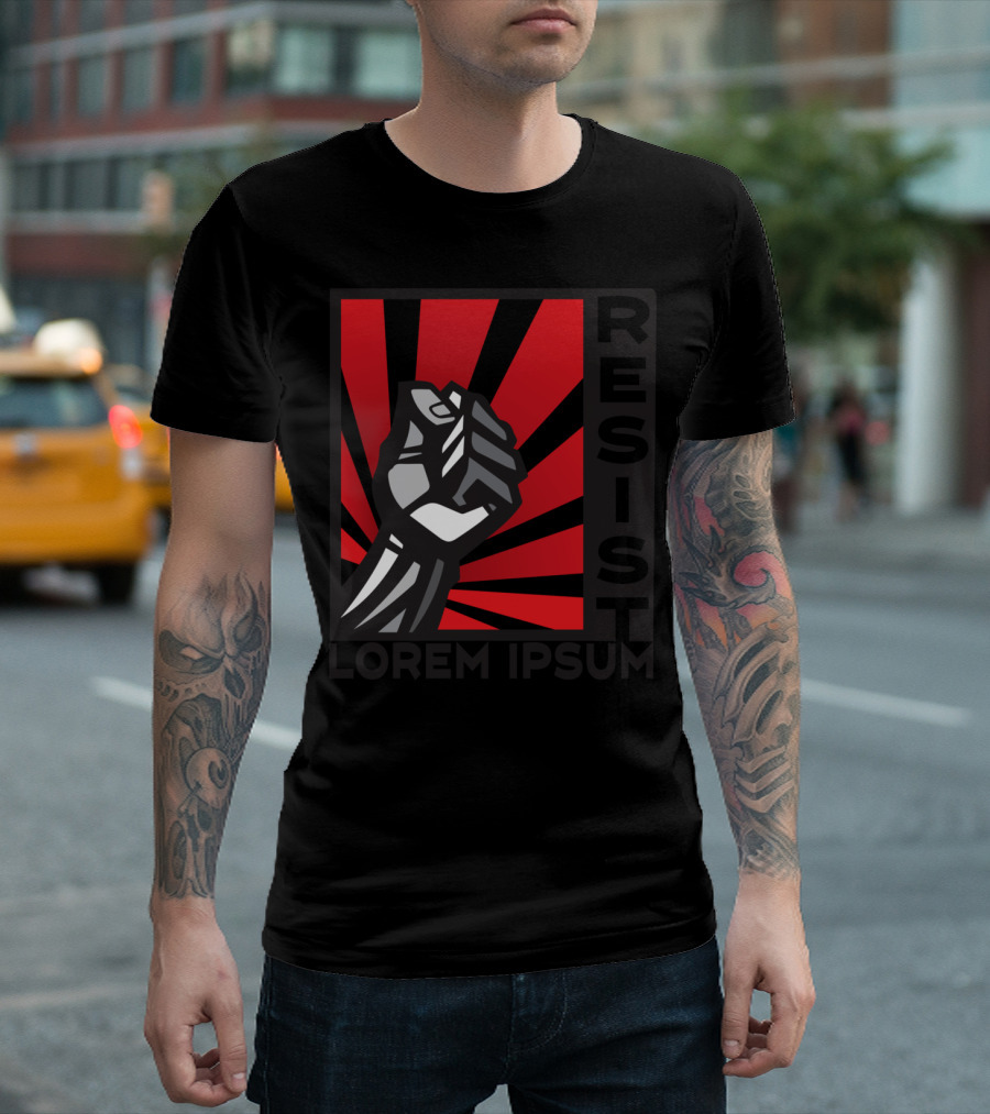 RESIST LOREM IPSUM Fist Red Black Sunburst Iconic T-Shirt
