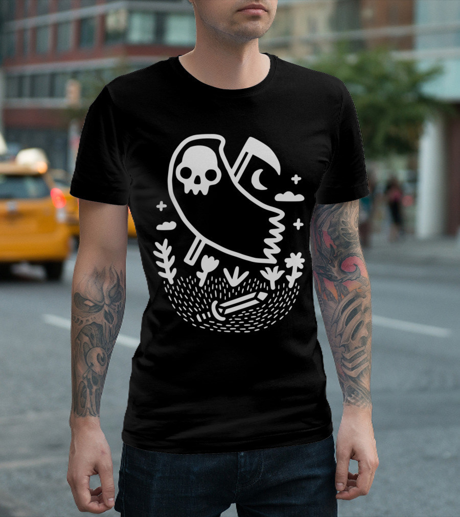 Another Grim Night Under the Crescent Moon with Scythe and Sword T-Shirt