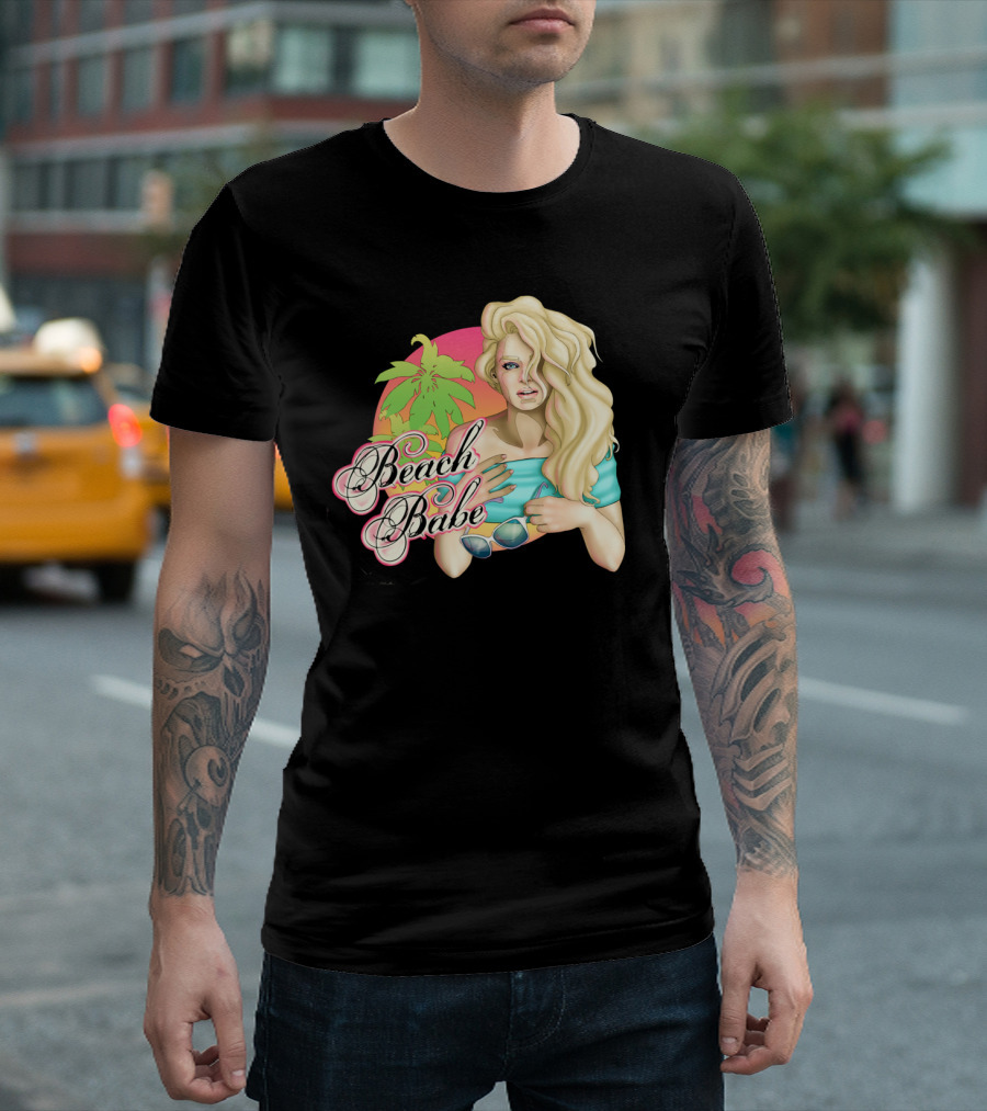 Beach Babe Tropical Blonde with Sunglasses and Palm Trees T-Shirt