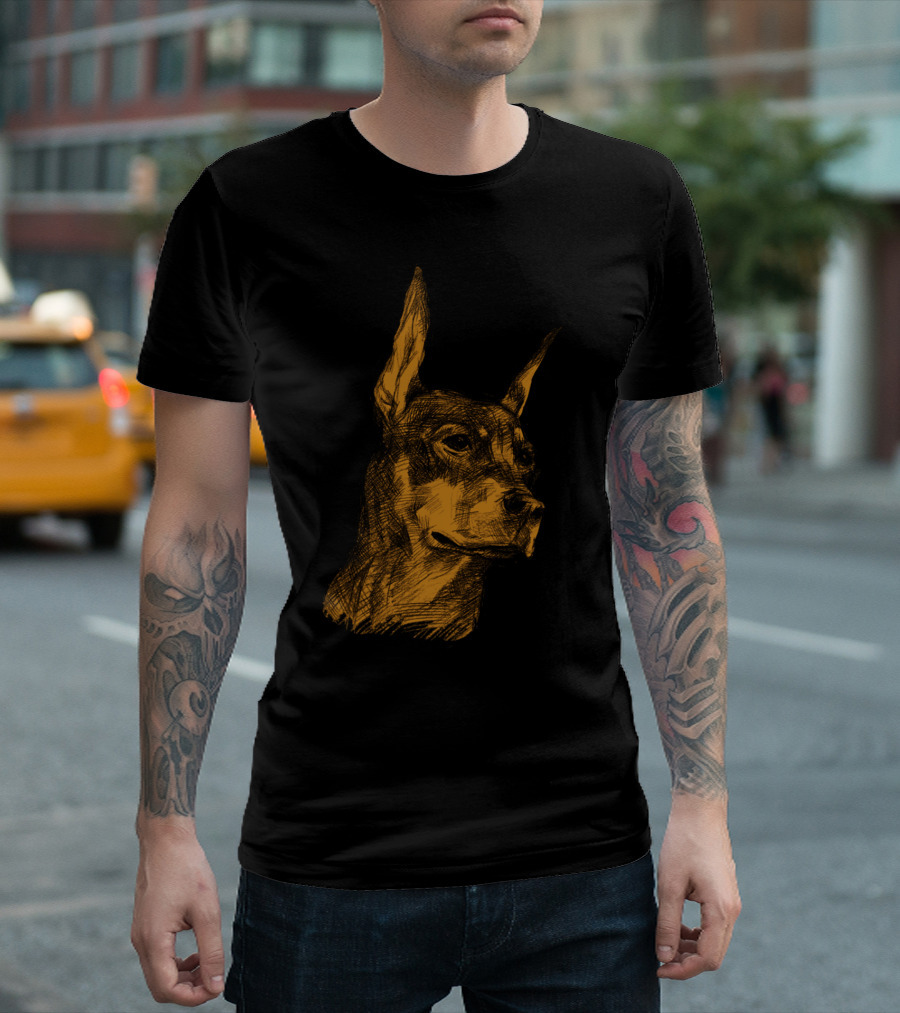 Doberman Is Guard Dog Sketch Head Profile T-Shirt