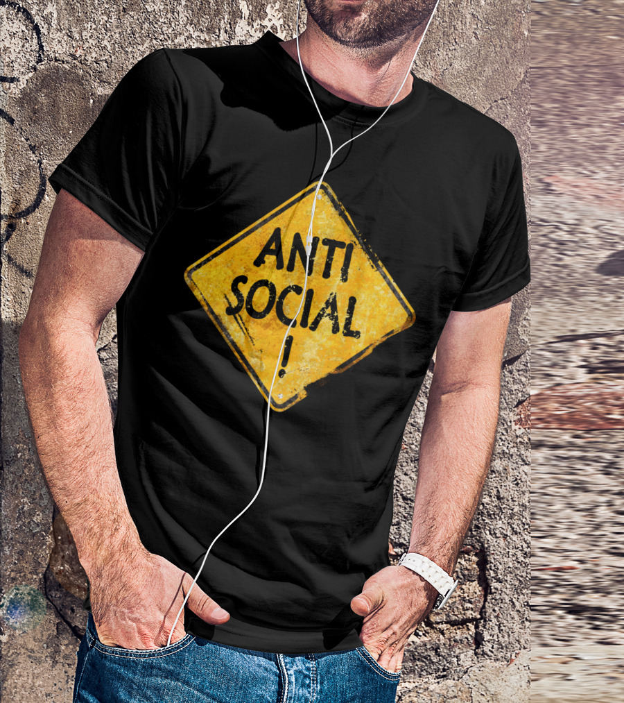 Anti Social Caution Sign Vintage Styled T-Shirt