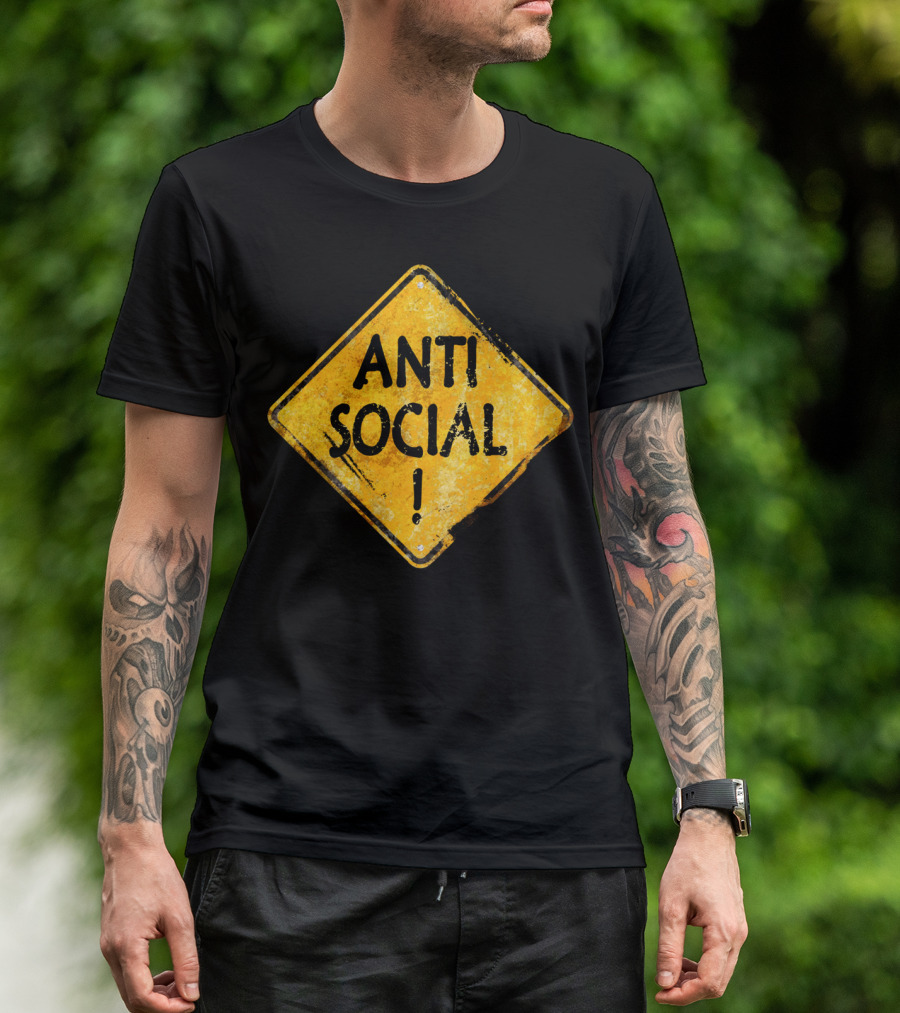Anti Social Caution Sign Vintage Styled T-Shirt