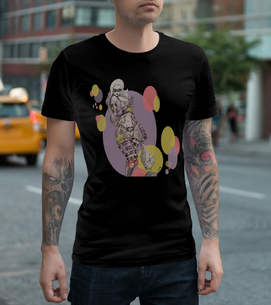 Bombergirl Star Stripes Comic Style Deadpan Mask T-Shirt