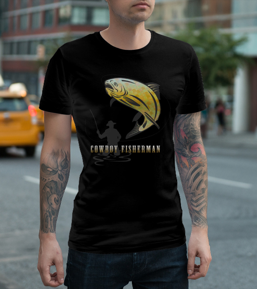 Cowboy Fisherman Giant Jumping Fish T-Shirt