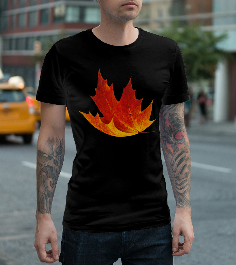 Falling Autumn Maple Leaf Steeped in Rich Red and Orange Hues T-Shirt