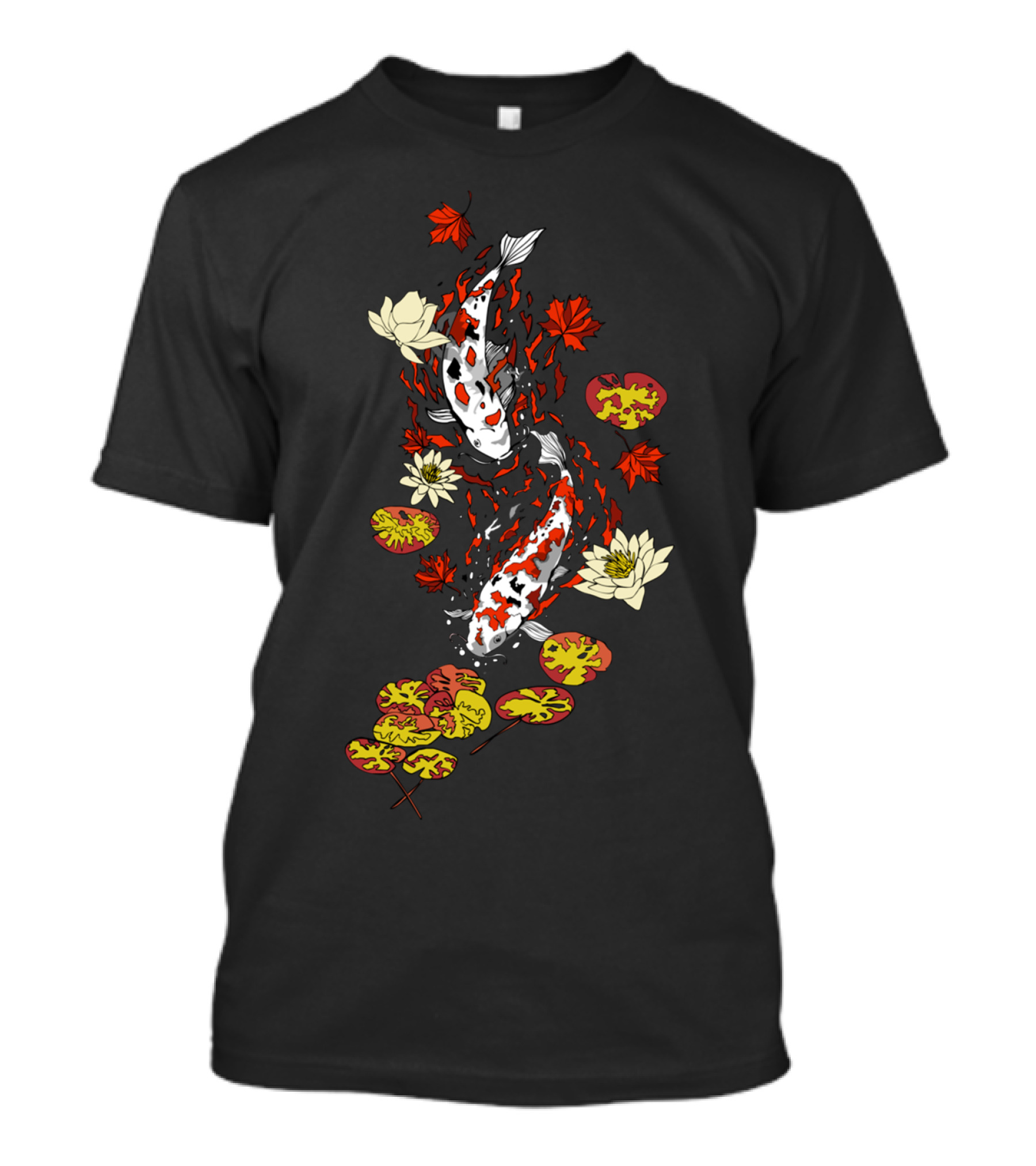 Falling Fishes Koi Autumn Leaves Lotus Lilypads T-Shirt