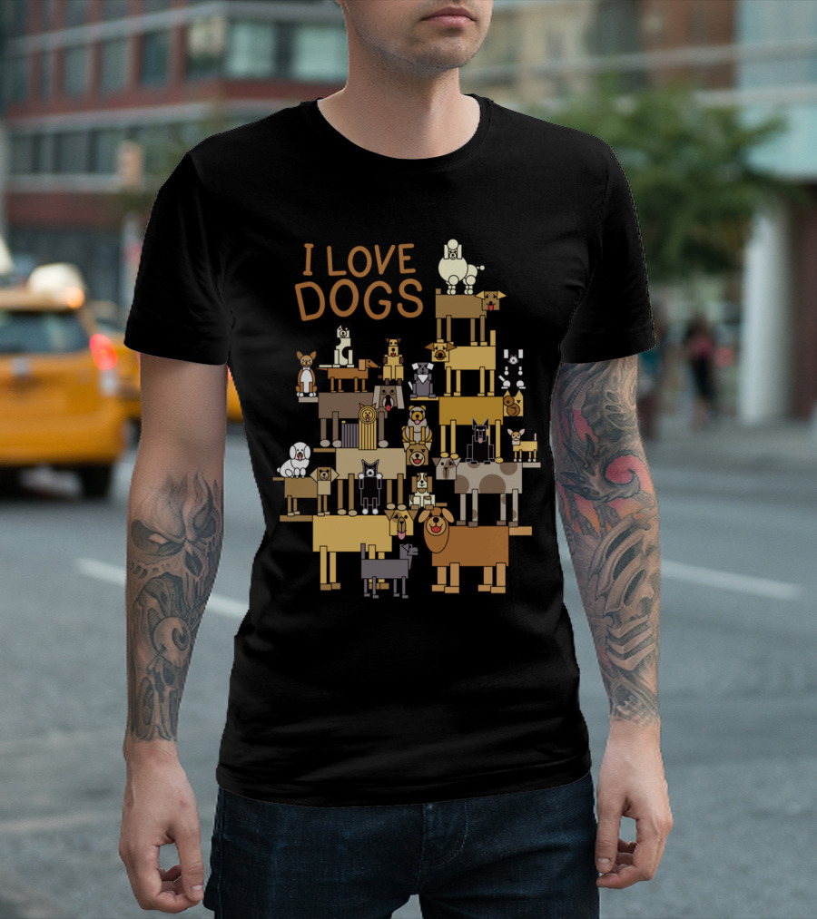 I Love Dogs Geometric Block Dog Pyramid T-Shirt