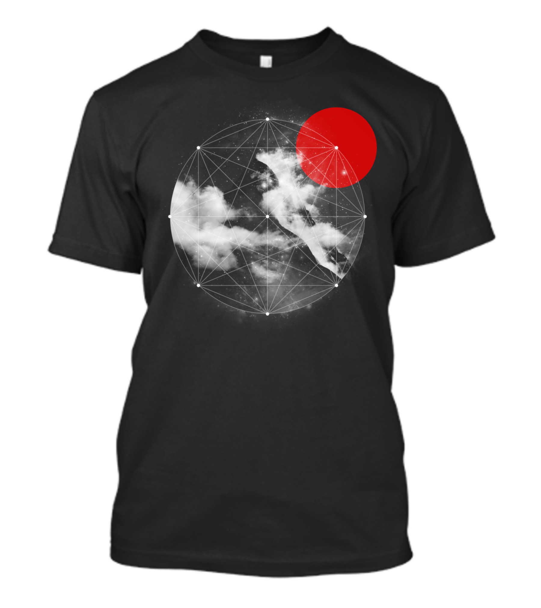 Where Does The Wind Come From Geometric Cosmic Cloud And Red Sun T-Shirt