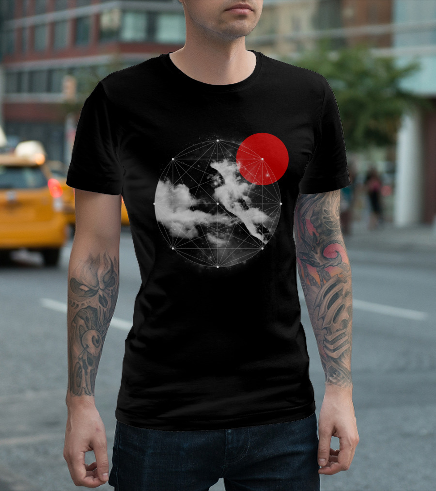 Where Does The Wind Come From Geometric Cosmic Cloud And Red Sun T-Shirt