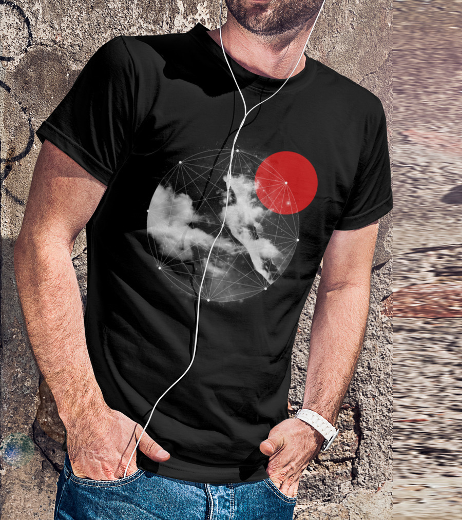 Where Does The Wind Come From Geometric Cosmic Cloud And Red Sun T-Shirt