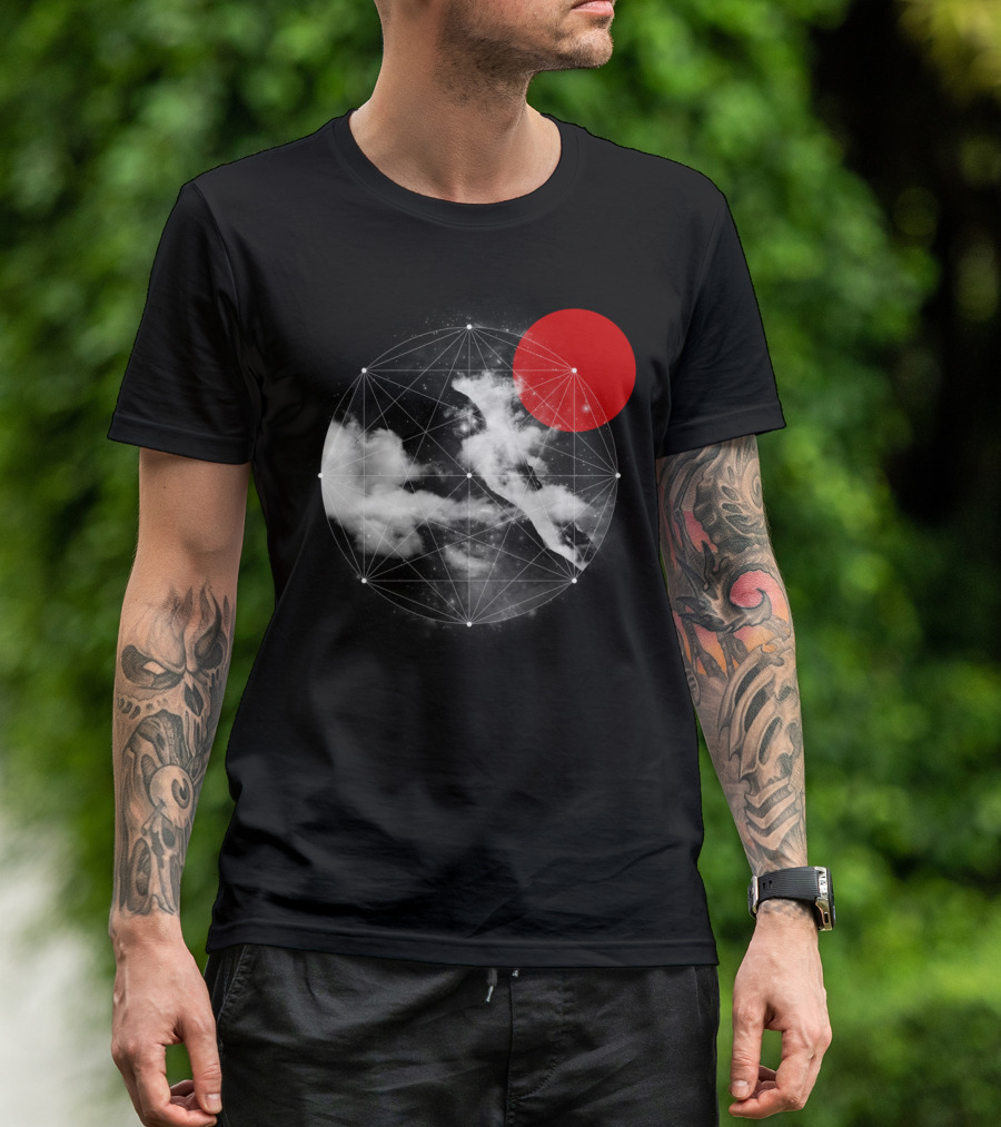 Where Does The Wind Come From Geometric Cosmic Cloud And Red Sun T-Shirt