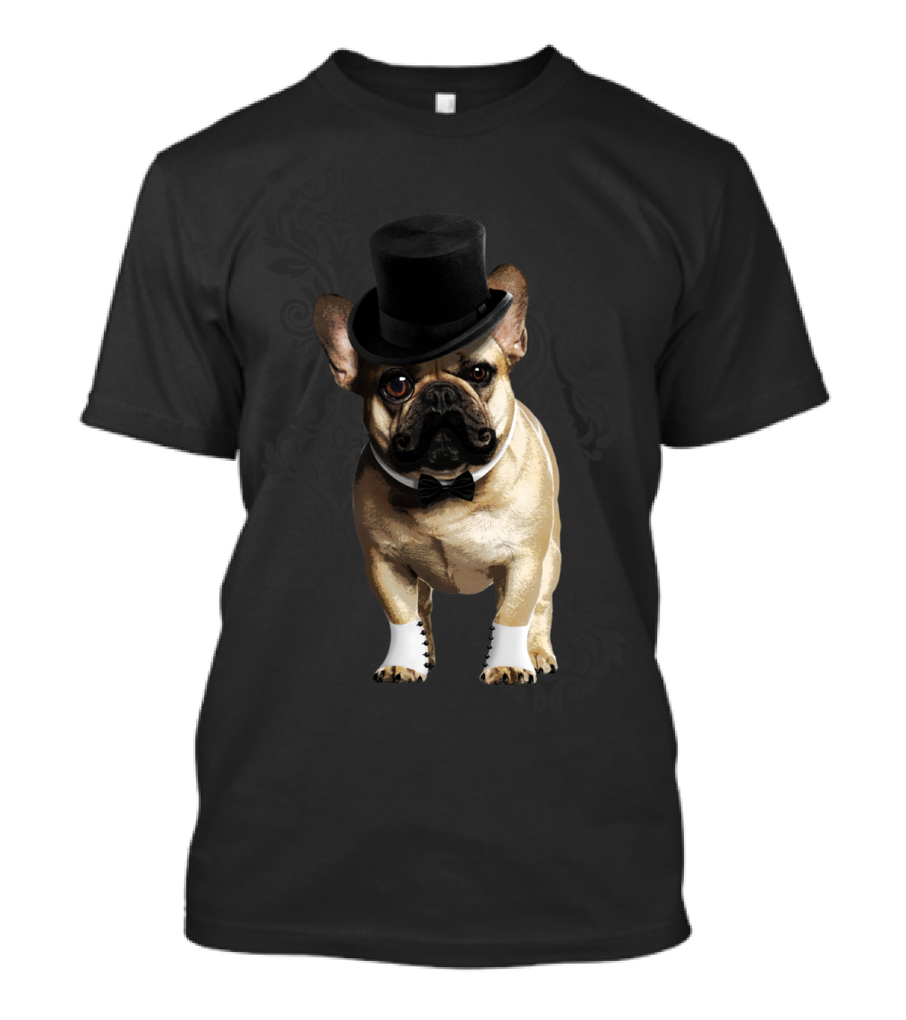 Dog Dandy French Bulldog Black Top Hat Bow Tie T-Shirt