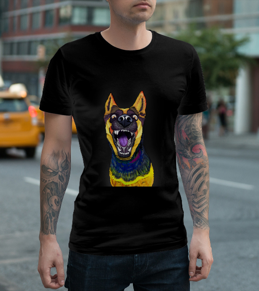 Canine Psychedelia Vibrant German Shepherd Expression T-Shirt