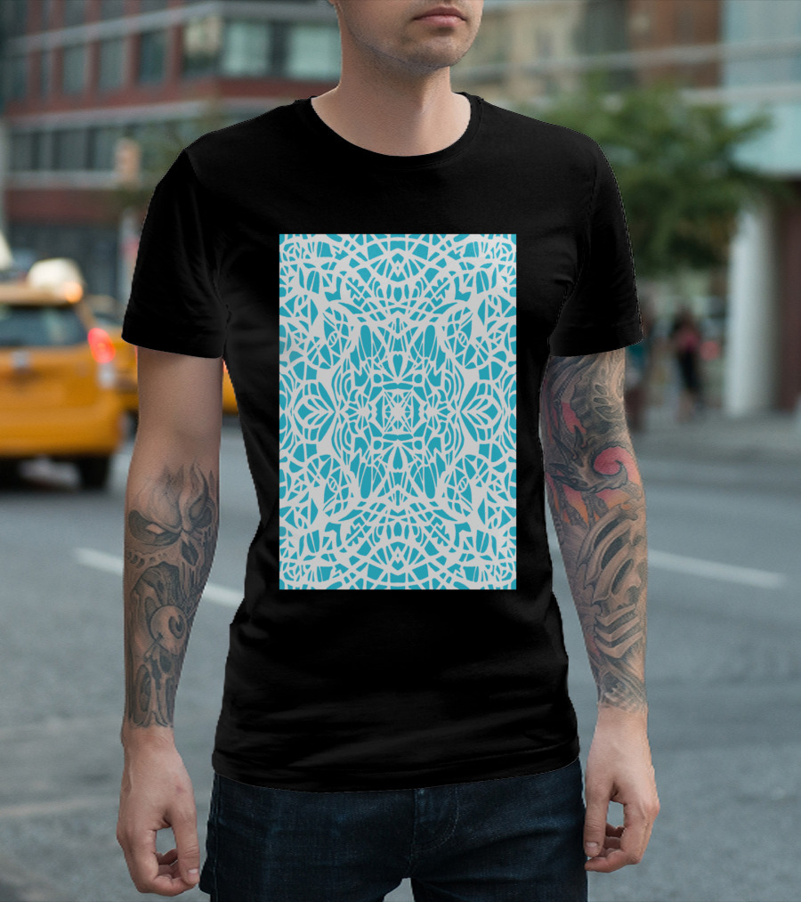 White Blue Web Chas Symmetrical T-Shirt