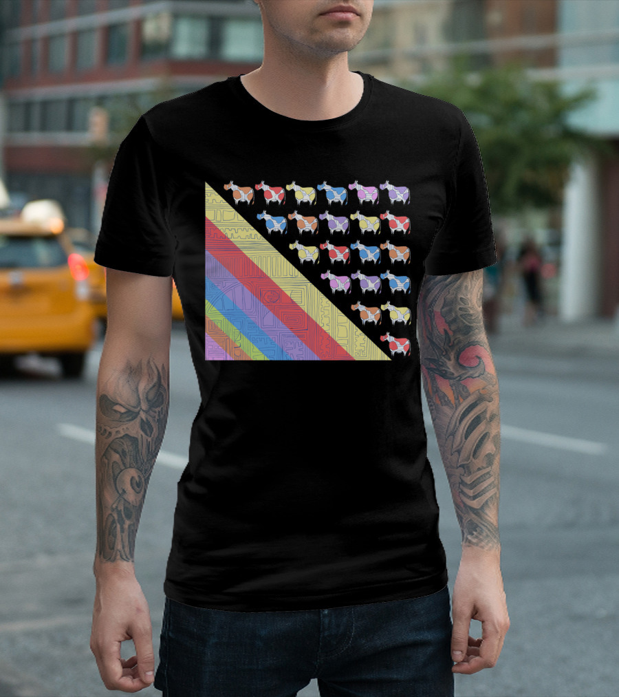 Obsessive Compulsive Farming Colorful Cows Geometric T-Shirt