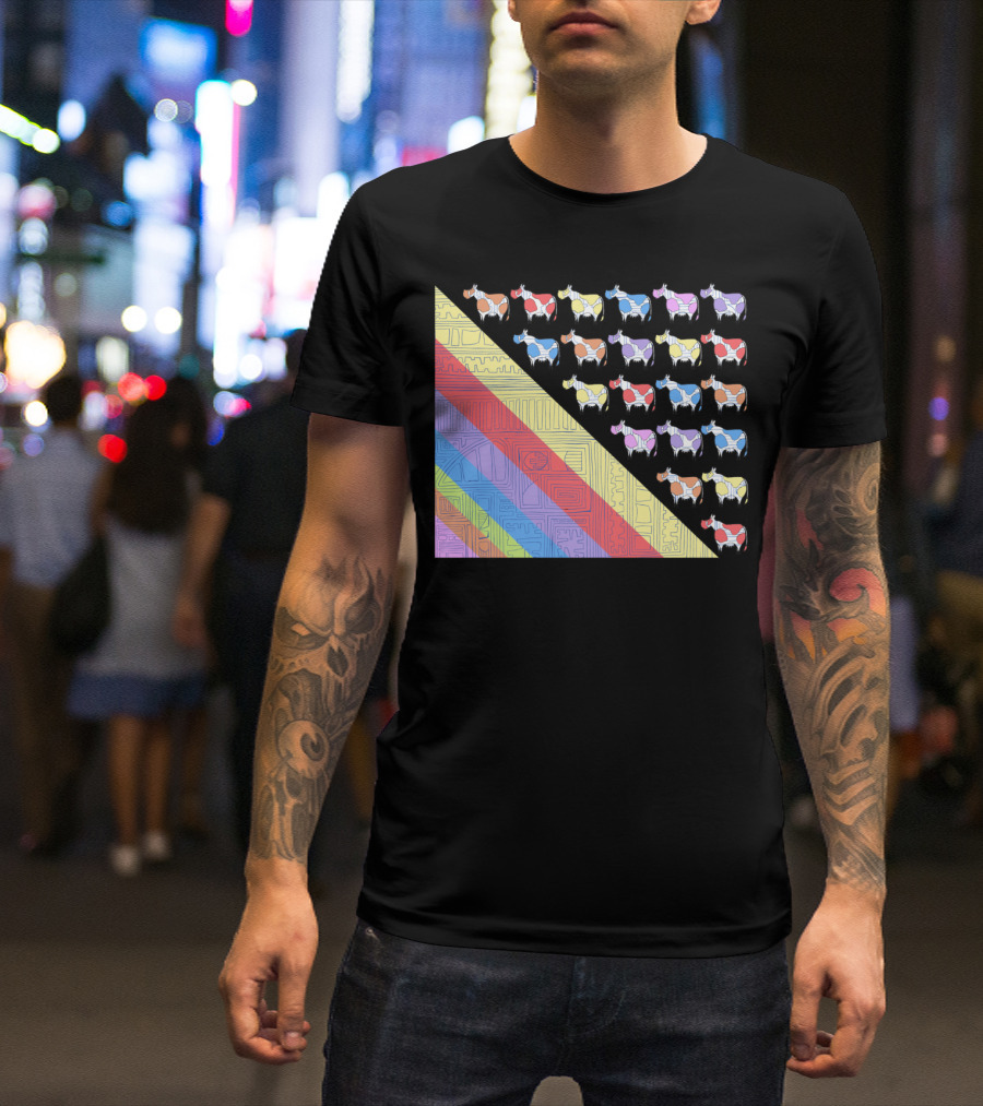 Obsessive Compulsive Farming Colorful Cows Geometric T-Shirt