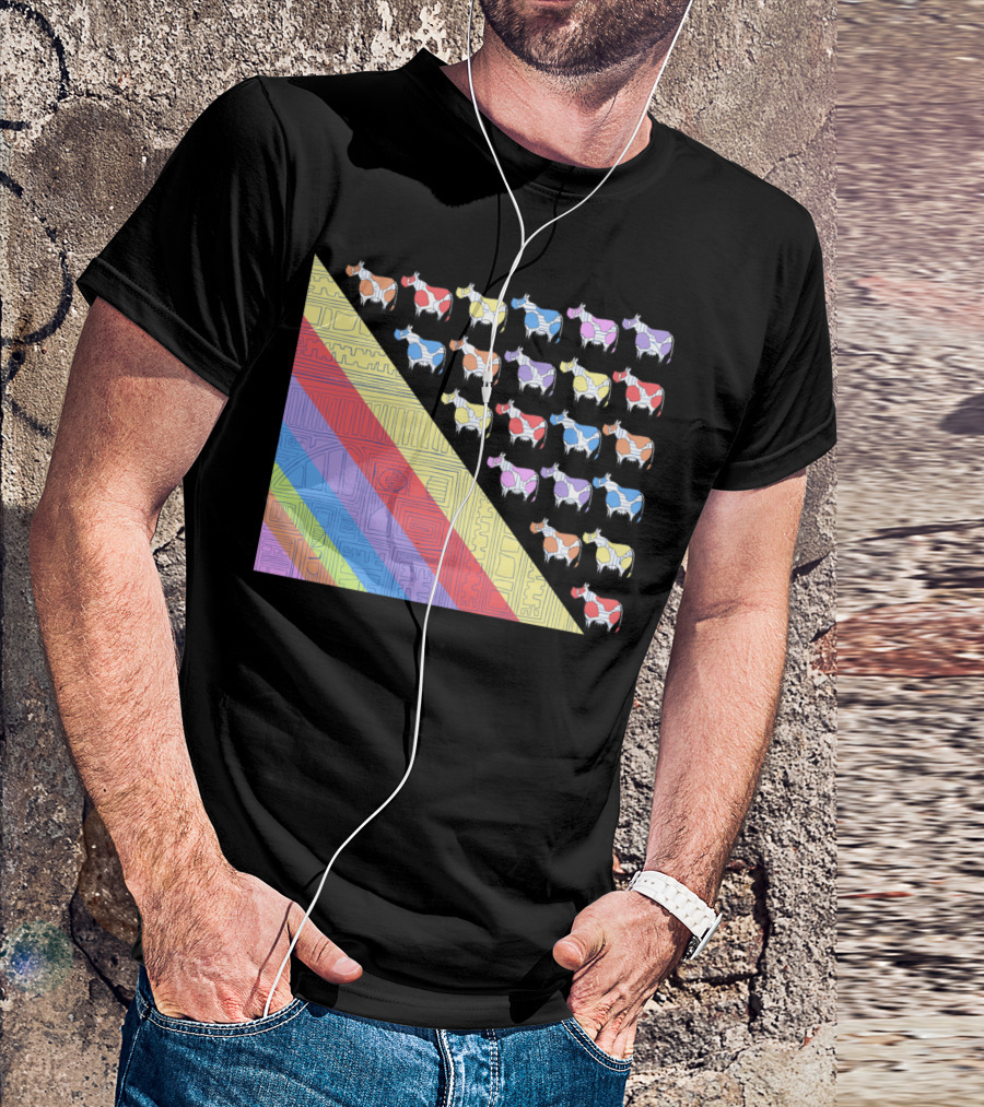 Obsessive Compulsive Farming Colorful Cows Geometric T-Shirt