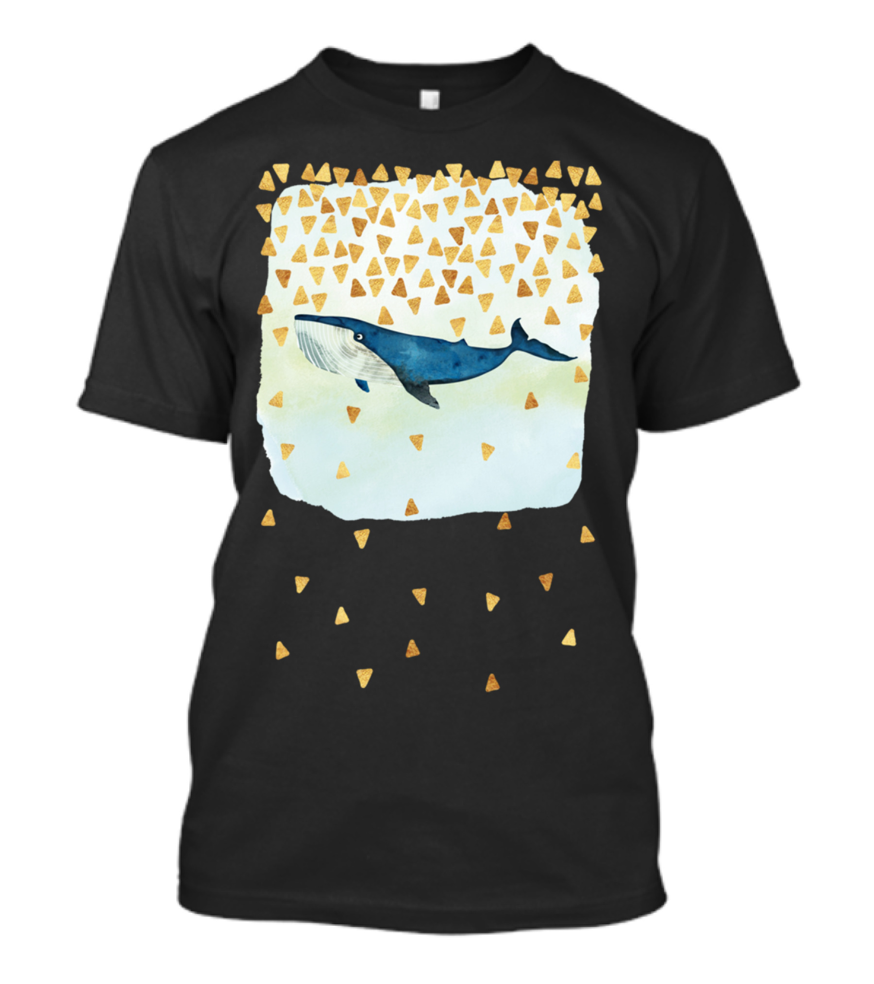 Friendly Blue Giant Whale With Golden Triangles T-Shirt