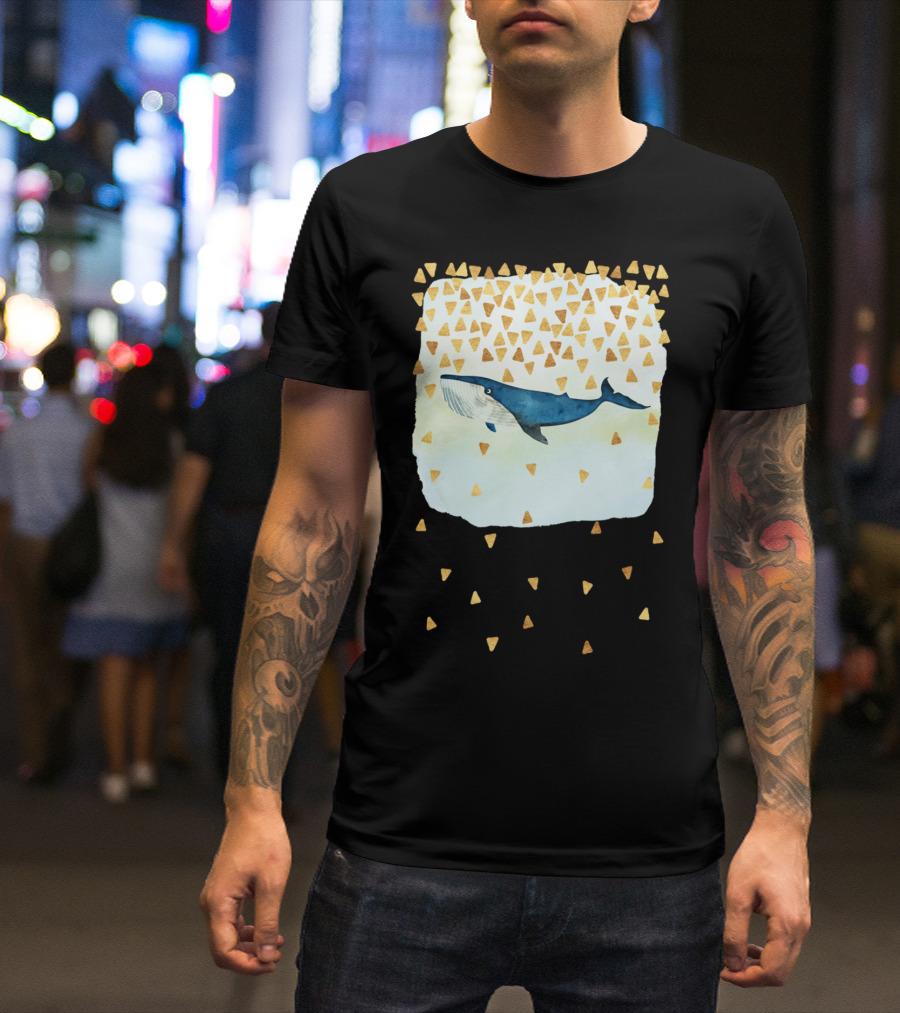 Friendly Blue Giant Whale With Golden Triangles T-Shirt