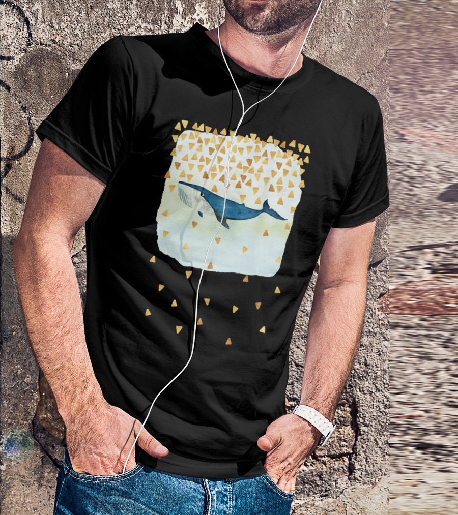 Friendly Blue Giant Whale With Golden Triangles T-Shirt