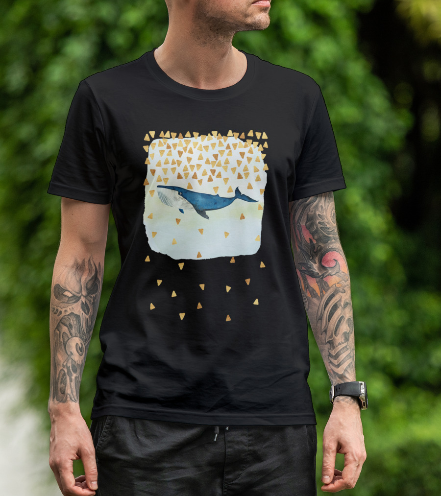 Friendly Blue Giant Whale With Golden Triangles T-Shirt