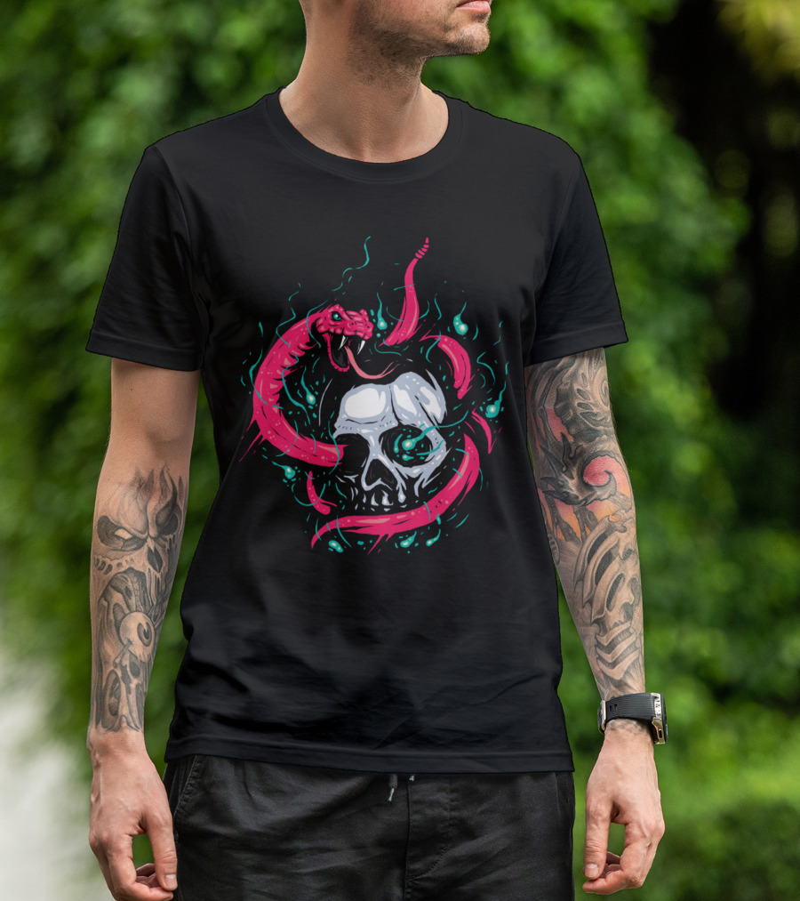 Apophis Skull With Pink Serpent Coiled Around In Flame-Like Aura T-Shirt