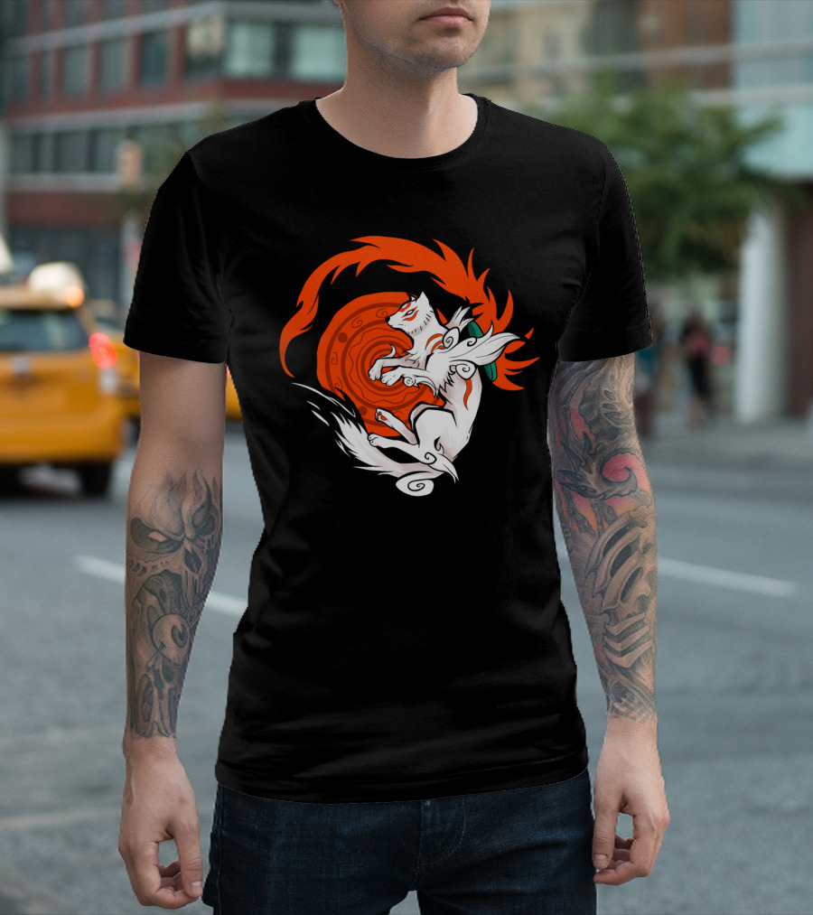 White Wolf Goddess Amaterasu Mythical Fire T-Shirt