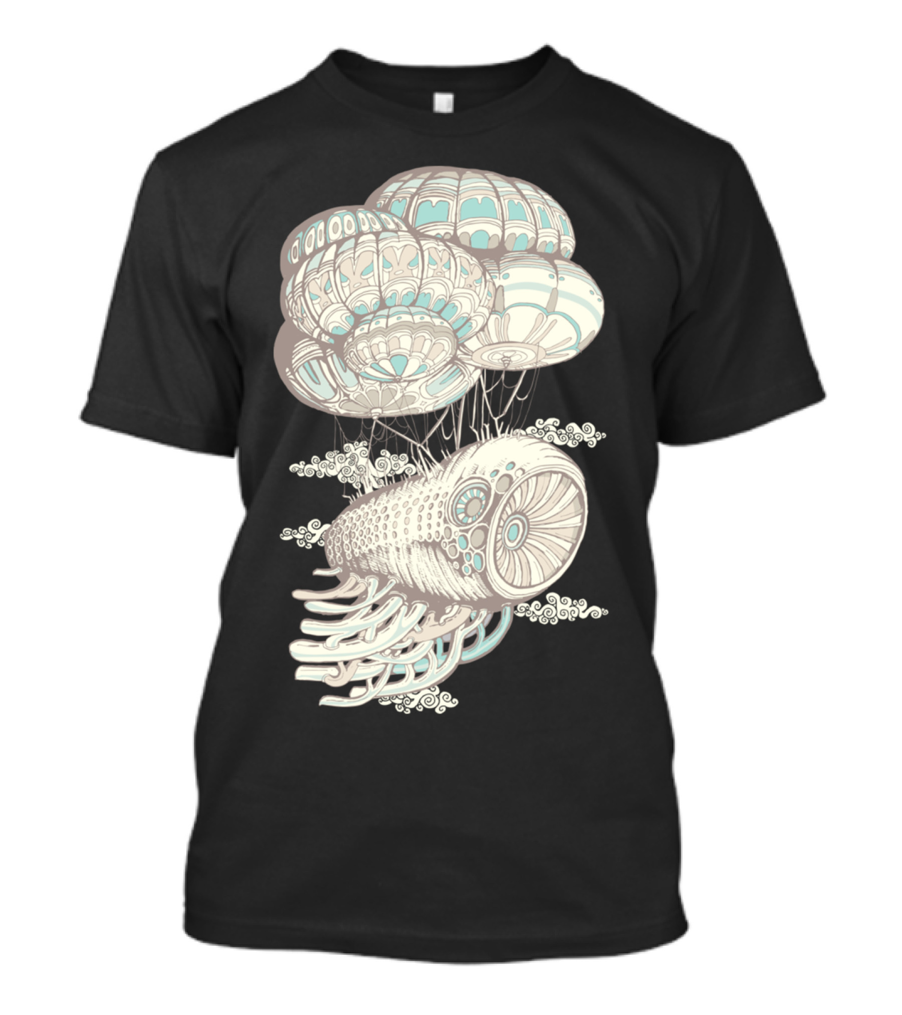 Craft Surreal Floating Airship Creature With Intricate Parachutes T-Shirt