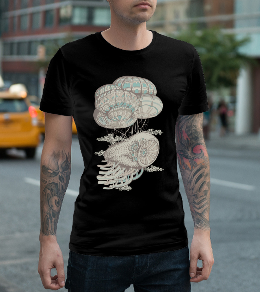 Craft Surreal Floating Airship Creature With Intricate Parachutes T-Shirt