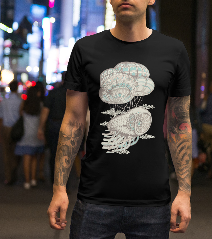 Craft Surreal Floating Airship Creature With Intricate Parachutes T-Shirt