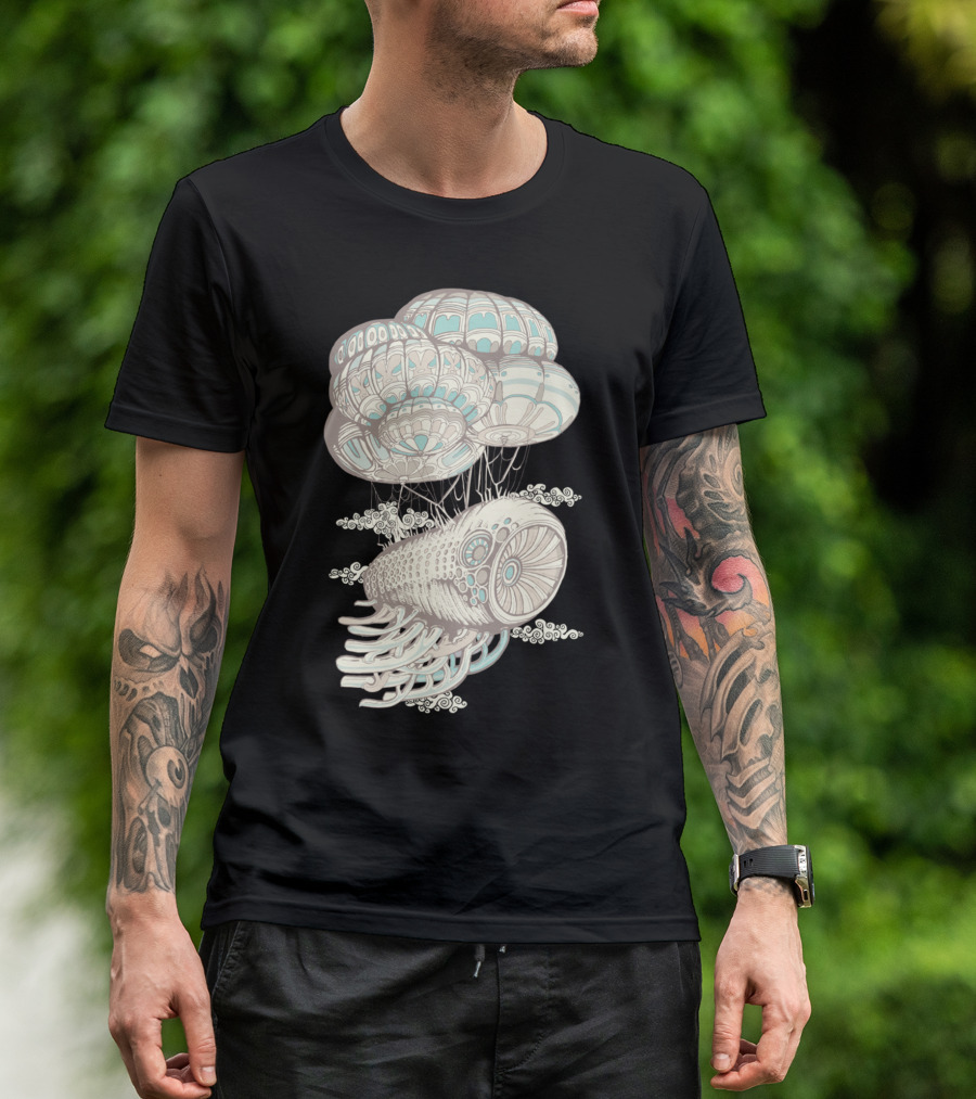 Craft Surreal Floating Airship Creature With Intricate Parachutes T-Shirt