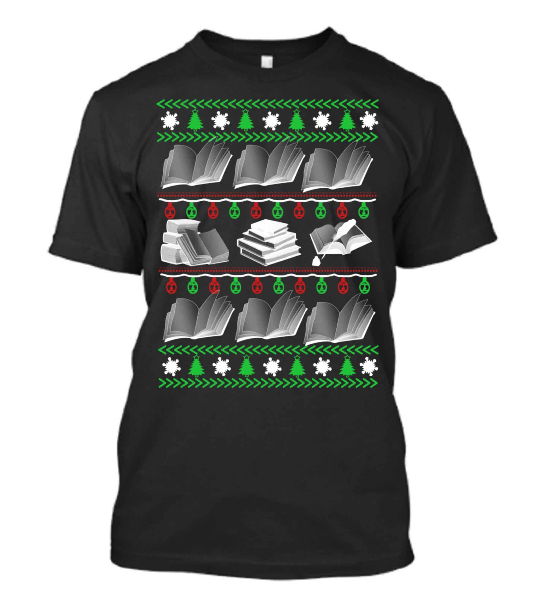 Ugly Christmas Sweater Style Book Pattern With Snowflakes And Trees T-Shirt