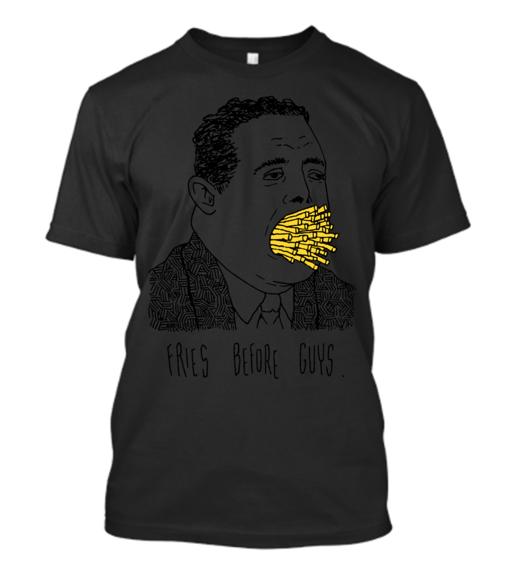 FRIES BEFORE GUYS Iconic Yellow Fry Munching Face T-Shirt