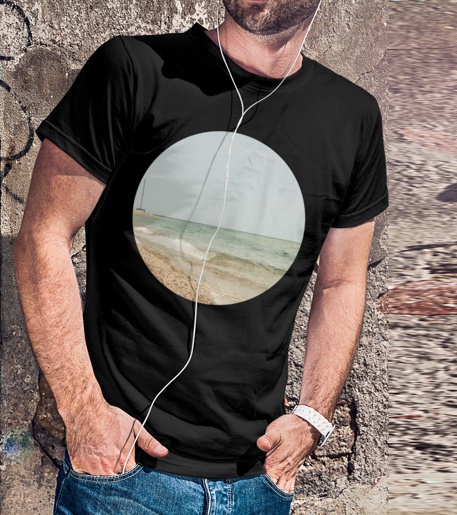 Beachscape Ocean Tranquility Pebble Shoreline With Sailboat T-Shirt