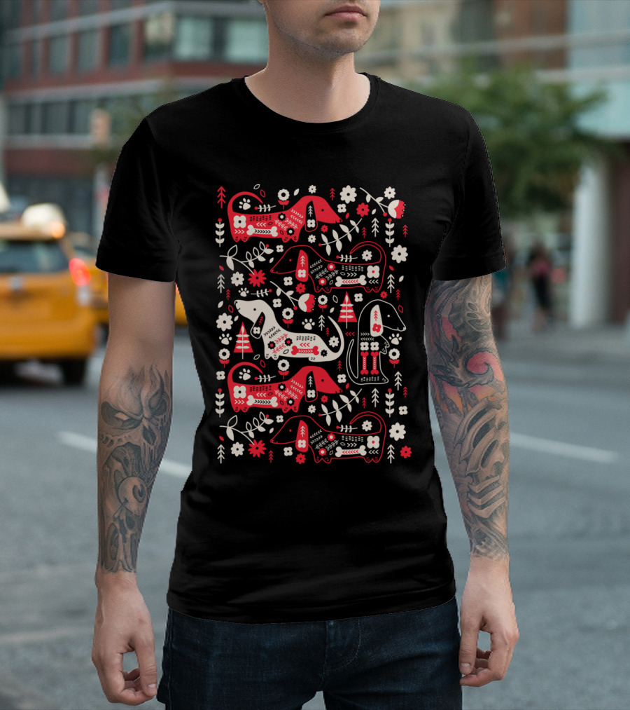 Dog Folk Scandinavian Floral T-Shirt