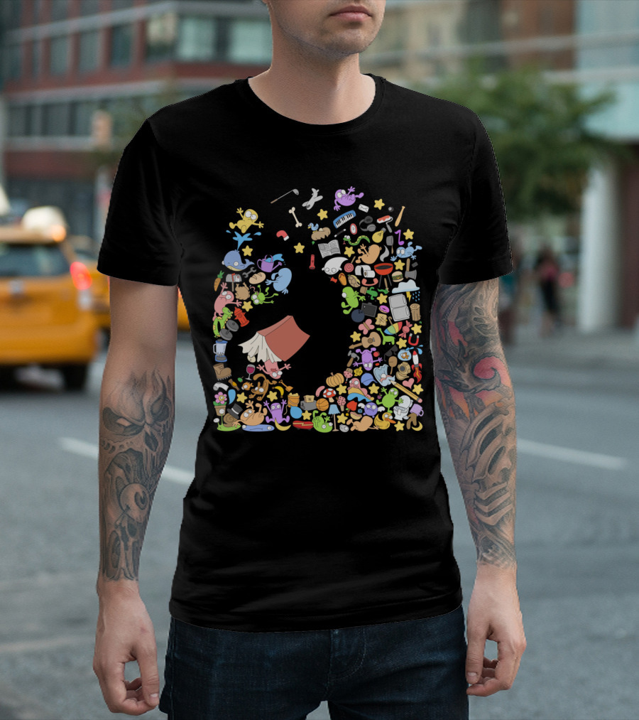 Book Overflow Doodle Collage Whimsical Icons T-Shirt