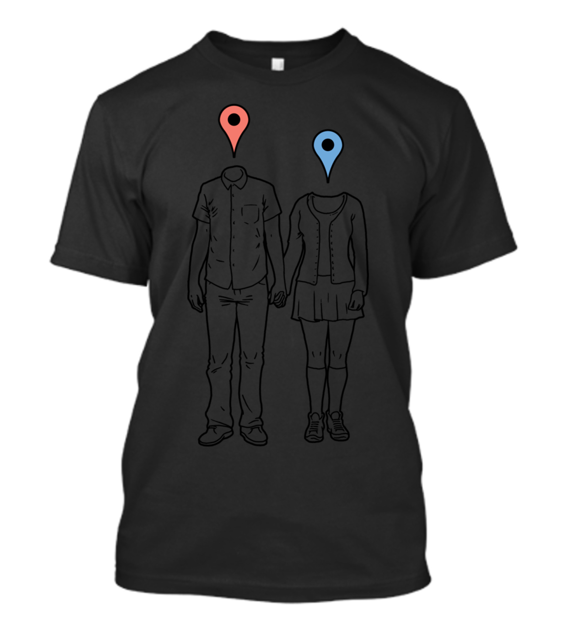 From Here To There Location Pin Heads Couples T-Shirt
