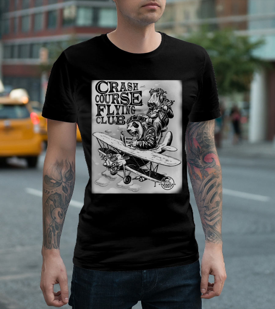 CRASH COURSE FLYING CLUB 1887 HOW TO FLY ANIMALS ON VINTAGE AIRPLANE T-Shirt
