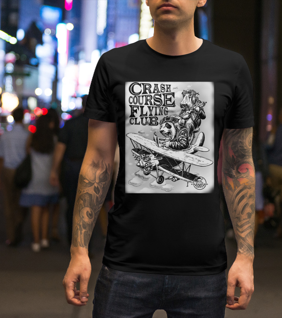 CRASH COURSE FLYING CLUB 1887 HOW TO FLY ANIMALS ON VINTAGE AIRPLANE T-Shirt