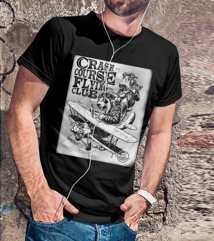 CRASH COURSE FLYING CLUB 1887 HOW TO FLY ANIMALS ON VINTAGE AIRPLANE T-Shirt