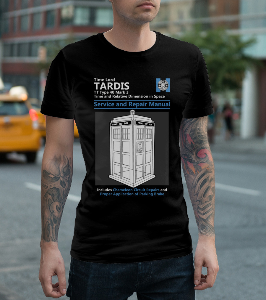 Time Lord Tardis TT Type 40 Mark 3 Service and Repair Manual Includes Chameleon Circuit Repairs and Proper Application of Parking Brake T-Shirt
